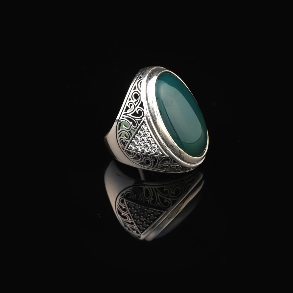 Jade Ring for Men – Chunky Sterling Silver Ring with Micro Sapphire Stone