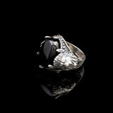 Handmade Black Onyx Lion Signet Ring - Vintage 925 Sterling Silver Mens Ring — image 5