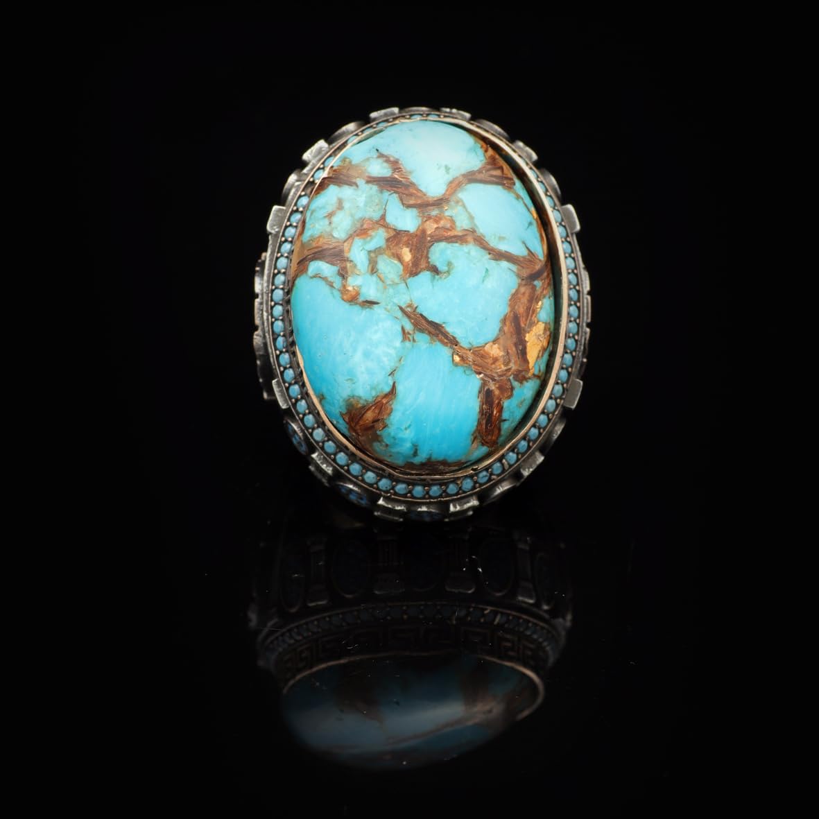 Special Turquoise Stone Ring – Large Oval Stone in Polished 925 Sterling Silver