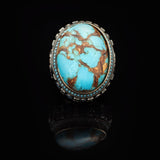 Special Turquoise Stone Ring – Large Oval Stone in Polished 925 Sterling Silver — image 3