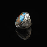 Mens Sterling Silver Turquoise Ring – Special Large Gemstone Ring with Chunky Ottoman Design — image 4