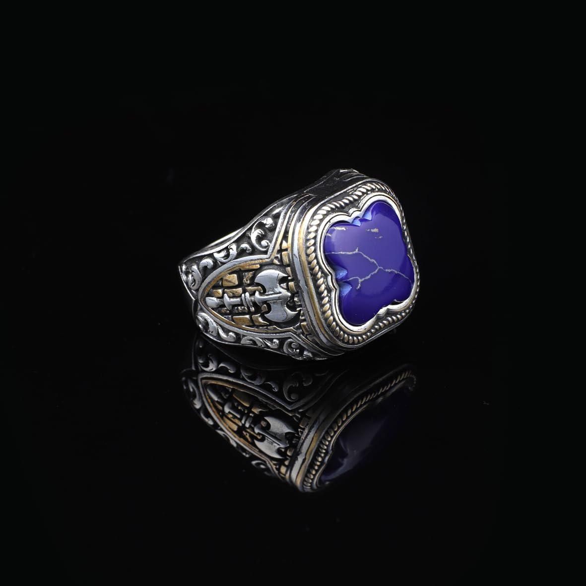 Handmade Vintage Lapis Lazuli Ax Ring - 925 Sterling Silver Men's Gemstone Ring - 925 sterling silver rings for men - Birthday Gifts