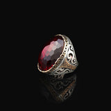Garnet Ring Oval Stone - Handmade Vintage Ottoman Large Gemstone Ring Men - 925 Sterling Silver Men's Ring with Silver Polishing Cloth Gift — image 5