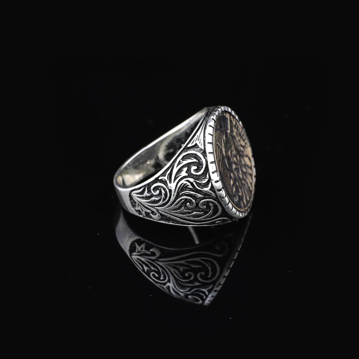 925 Sterling Silver Men's Ring - Handmade Eagle Signet Design for Bikers with Custom Animal Motif - Ring with Silver Polishing Cloth Gift