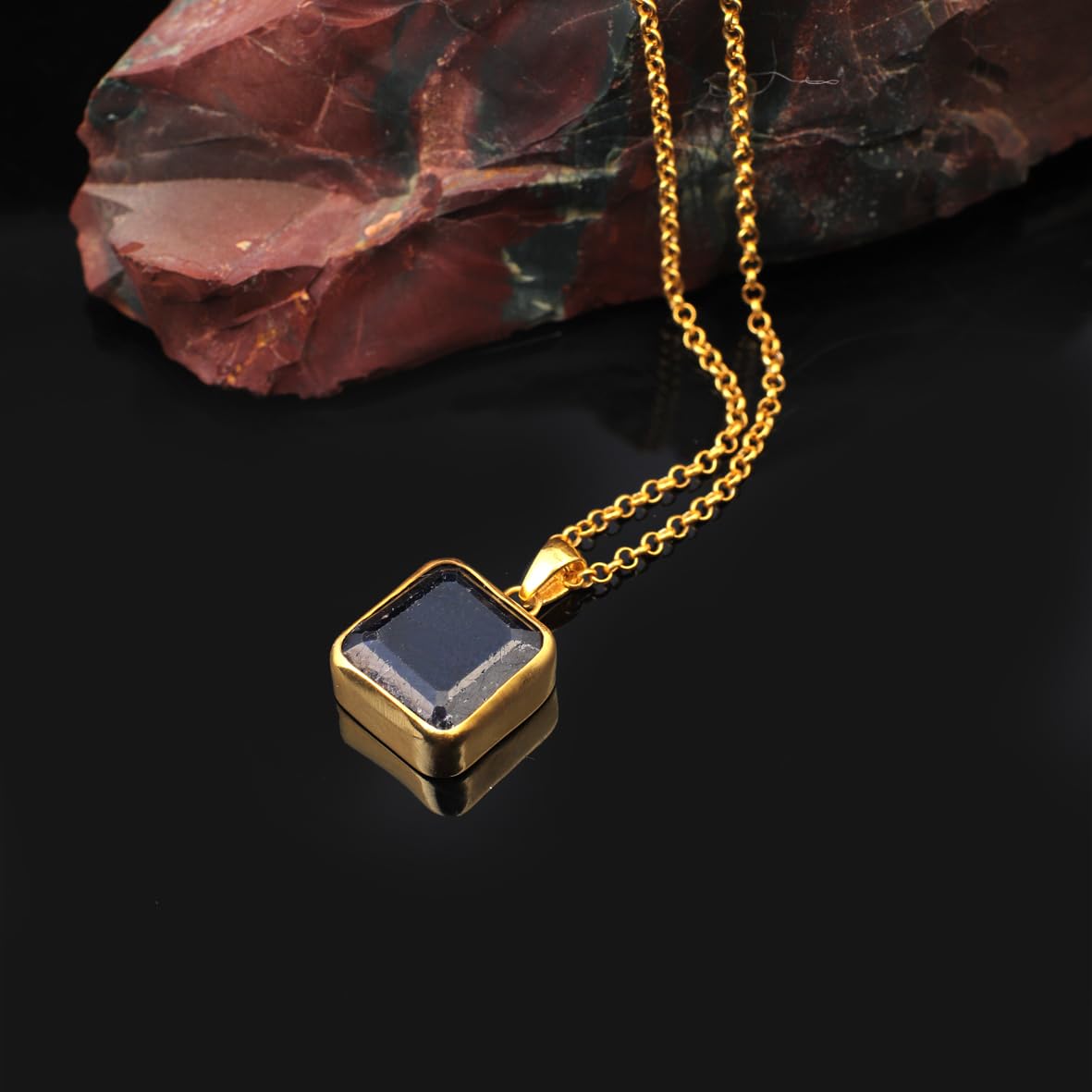 Sapphire Necklace for Men – Polished Gemstone Pendant in Sterling Silver & Gold Necklace Style w/ Silver Chain + Cleaning Cloth Gift