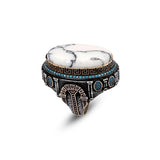 White Turquoise Ring with Micro Turquoise Stone – Large Oval Vintage Men’s Ring in Polished 925 Sterling Silver — image 1