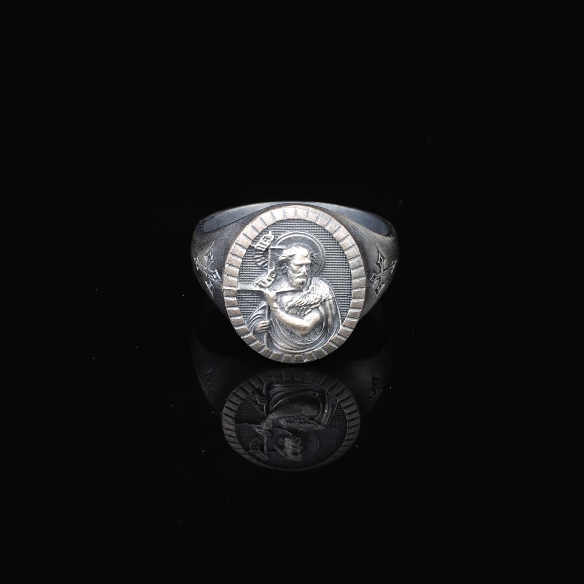 Handmade 925 Sterling Silver Jesus Ring - Men's Christian Jewelry Featuring Cross and Signet Design with Silver Polishing Cloth Gift - Custom Signet Ring