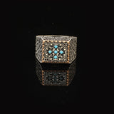 Cross Ring Micro Turquoise Ring Signet Ring Pinky Ring Vintage 925 Sterling Silver Promise Engagement Gemstone Ring Gift for Husband — image 3