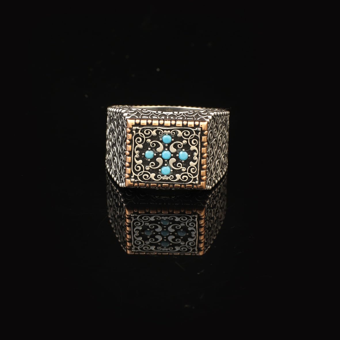 Cross Ring Micro Turquoise Ring Signet Ring Pinky Ring Vintage 925 Sterling Silver Promise Engagement Gemstone Ring Gift for Husband