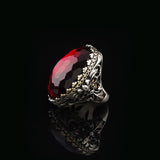Garnet Gemstone Ring for Men – Chunky Sterling Silver Ottoman Style Vintage Ring — image 5