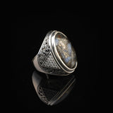 Mens Sterling Silver Turquoise Ring – Special Large Gemstone Ring with Chunky Ottoman Design — image 3