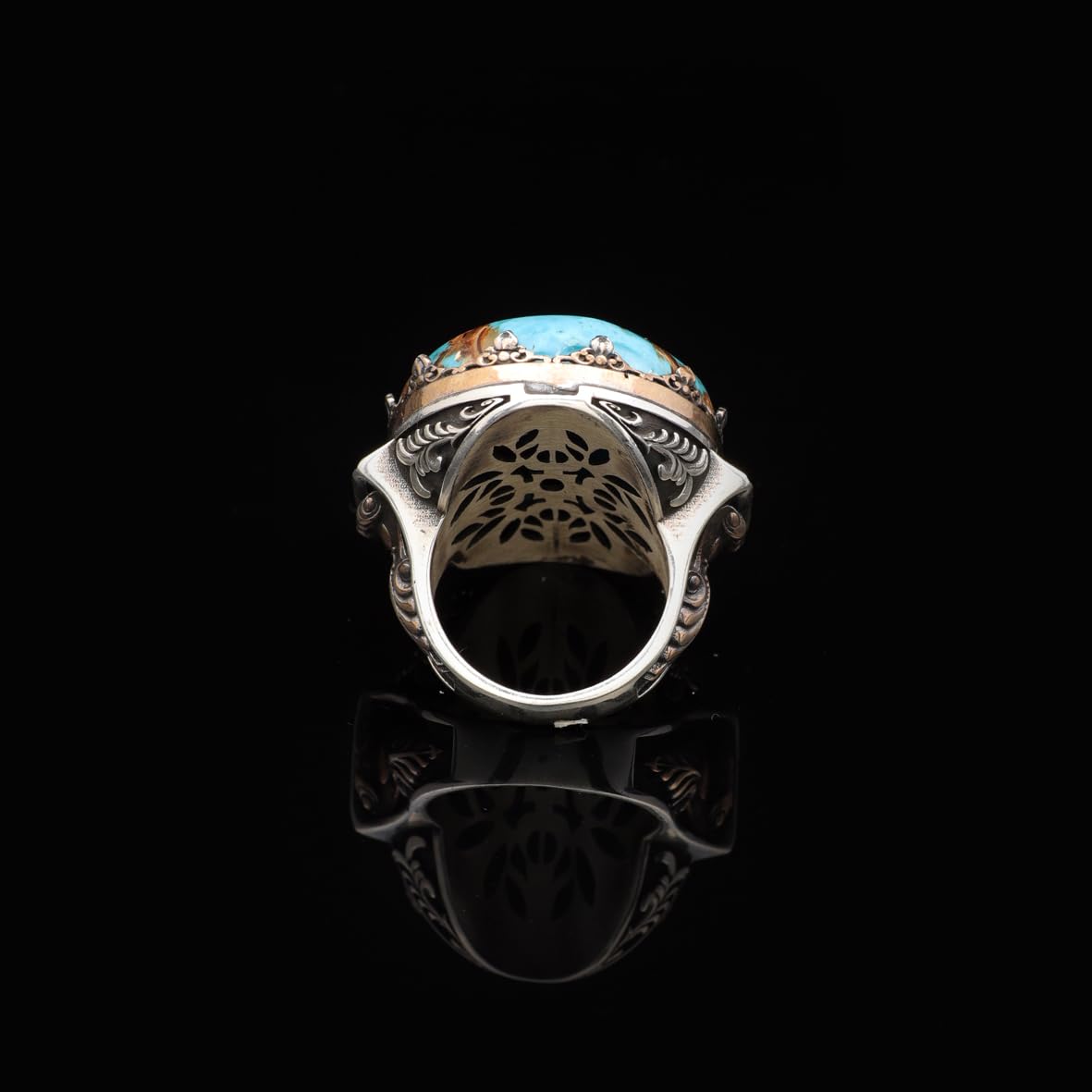 Special Turquoise Men’s Ring with Large Oval Stone – Vintage 925 Sterling Silver Ring