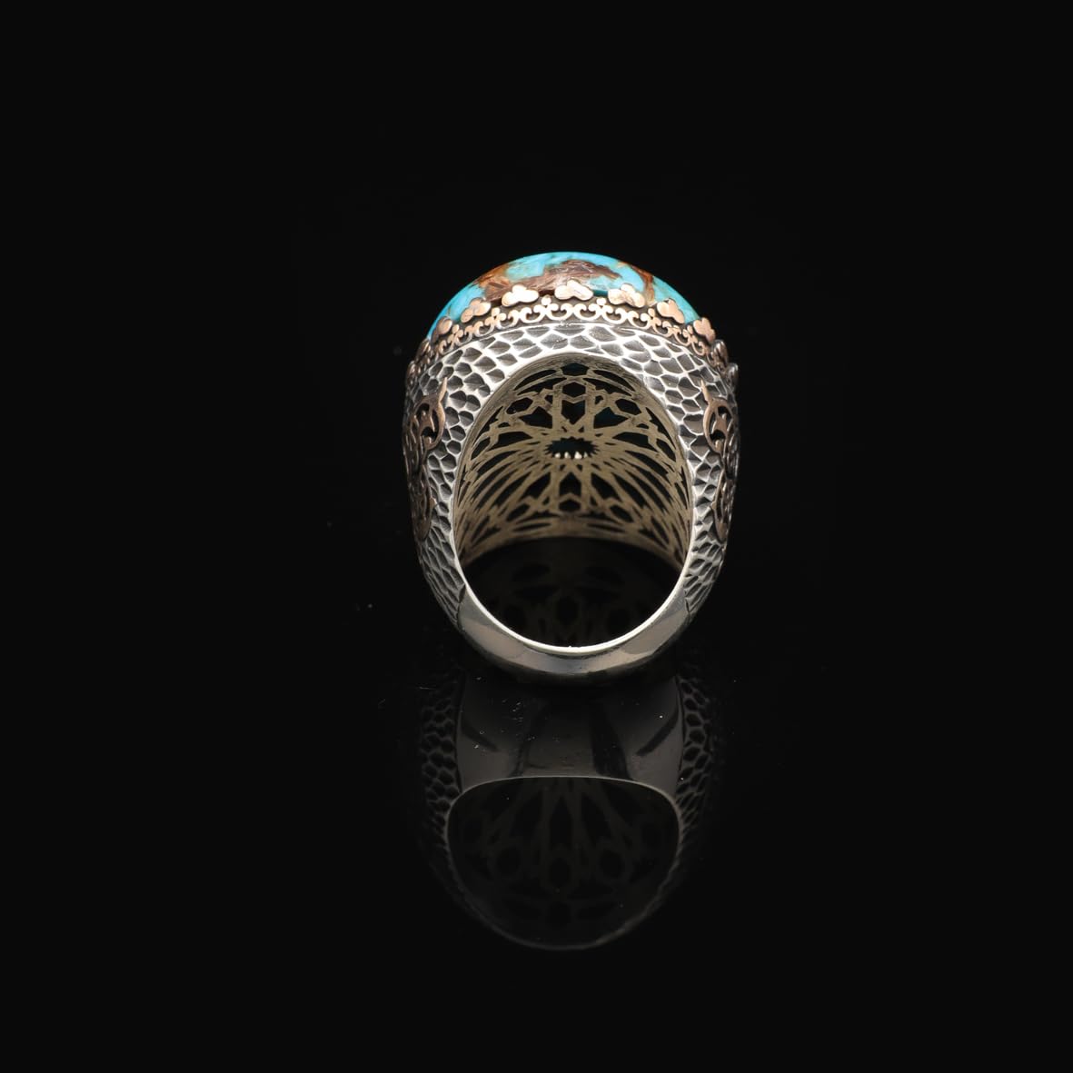 Special Turquoise Stone Ring – Large Oval Stone in Polished 925 Sterling Silver