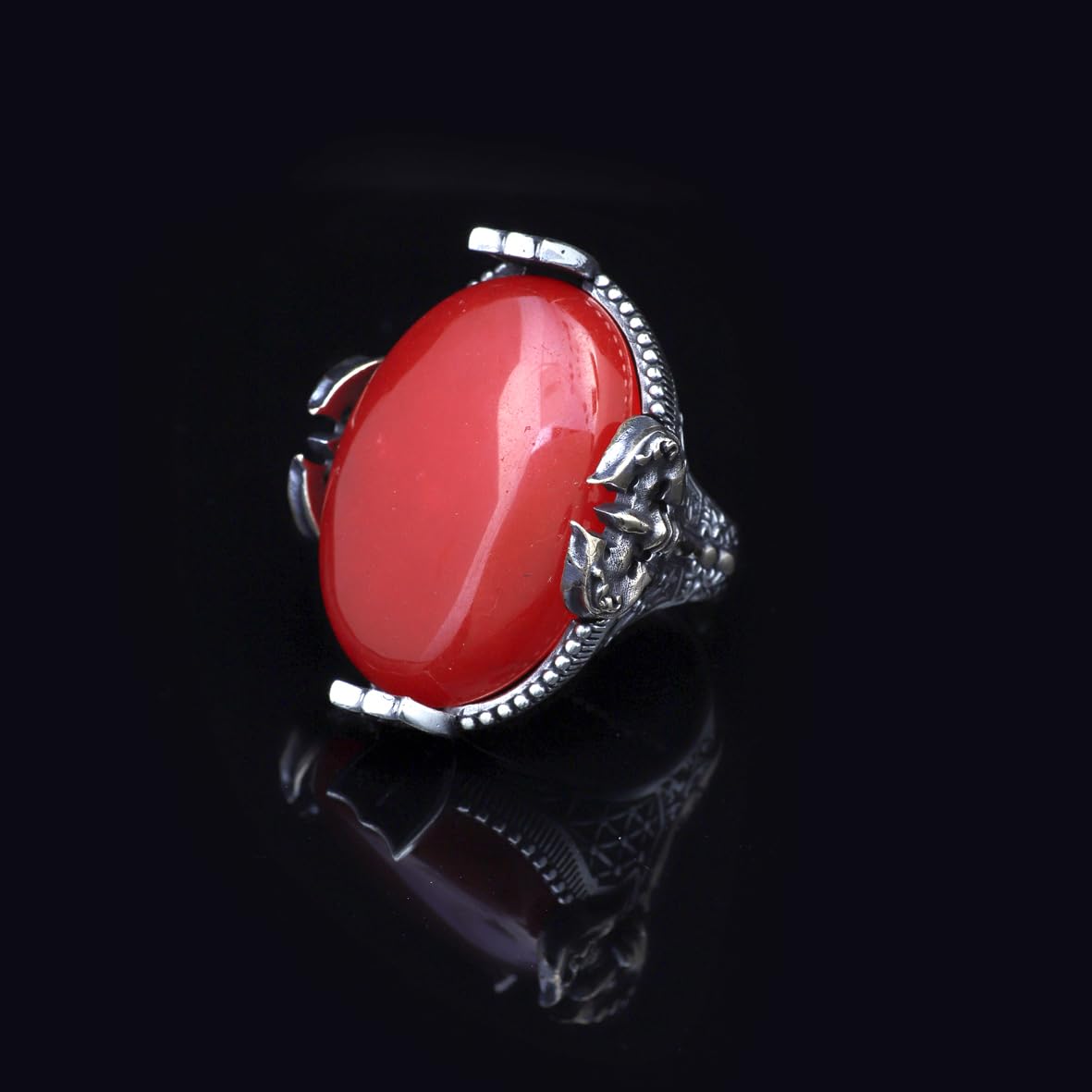Handmade Large Carnelian Ax Ring - 925 Sterling Silver Men's Gemstone Jewelry with Silver Polishing Cloth Gift