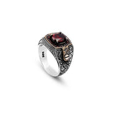 Vintage Garnet Ring for Men - Handmade Turkish 925 Sterling Silver Engagement Ring with Polished Gemstone and Silver Polishing Cloth Gift — image 1