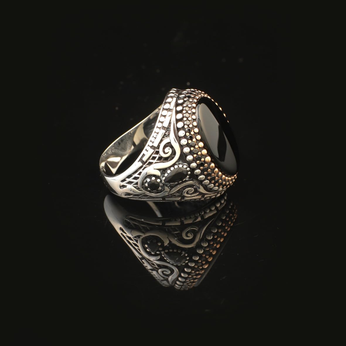 Onyx Ring Signet Ring Ottoman Vintage 925 Sterling Silver Ring Promise Ring for Him Engagement Ring Gemstone Ring Gift for Husband Unique Design