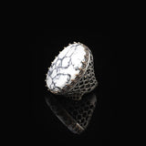 White Turquoise Oval Stone Ring - Large Gemstone Ring — image 5