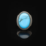Vintage Turquoise Oval Stone Ring for Men - Large 925 Sterling Silver Turkish Handmade Polished Engagement Ring with Silver Polishing Cloth Gift — image 3