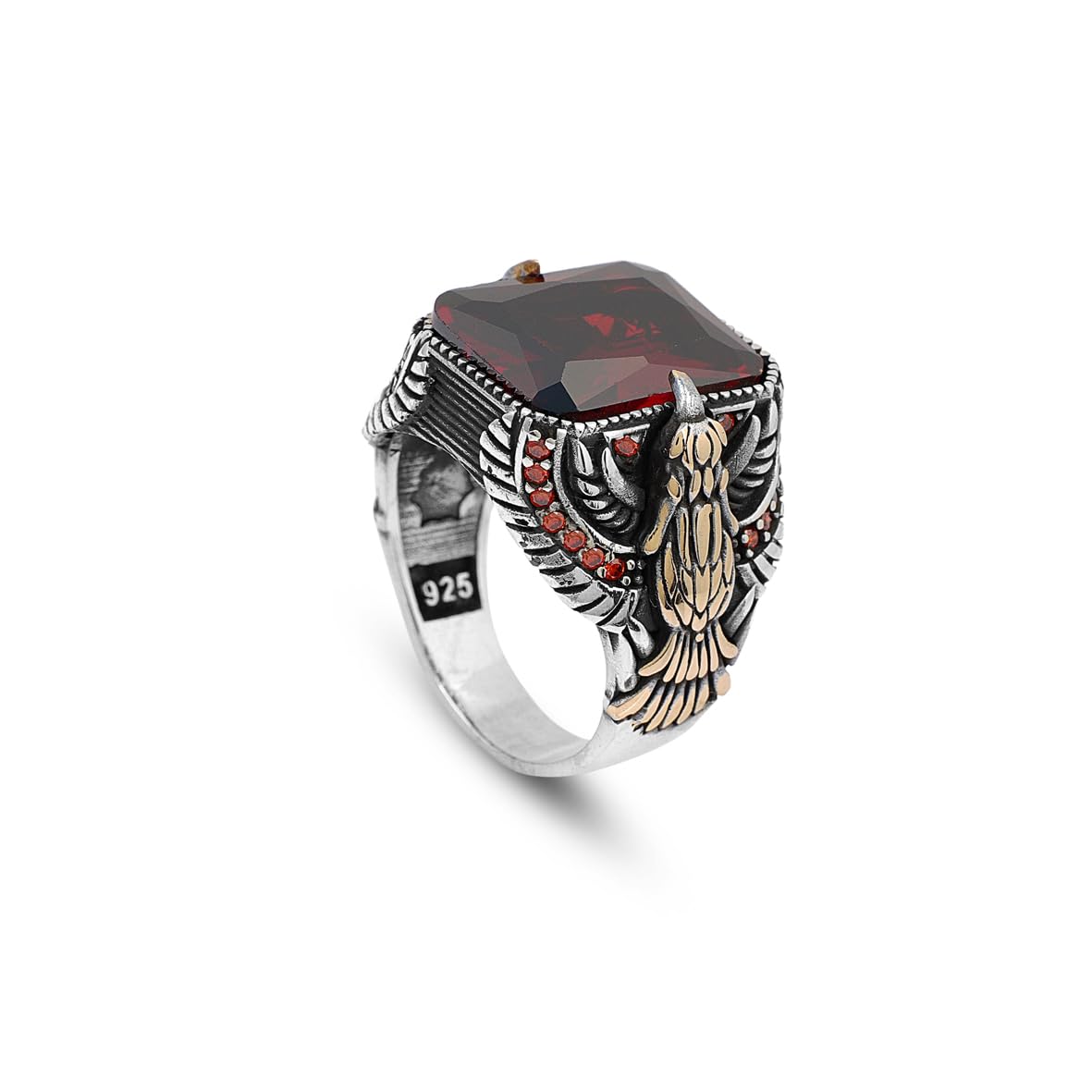 925 Sterling Silver Eagle Ring for Men - Ruby Eagle Ring for Men - 925 Sterling Silver Eagle Design Jewelry - Birthday Gifts