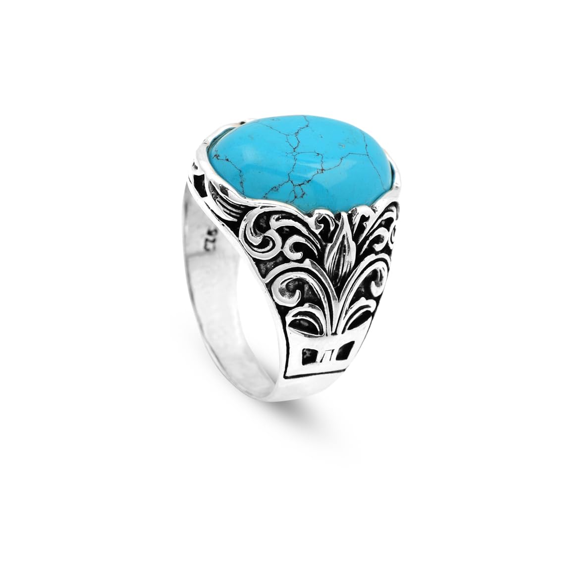 925 Sterling Silver Men's Turquoise Gemstone Ring – Large Oval Ottoman Ring