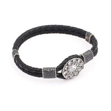 Men Leather Bracelet with Silver Natural White Sapphire – Vintage Sterling Silver Bracelet — image 1