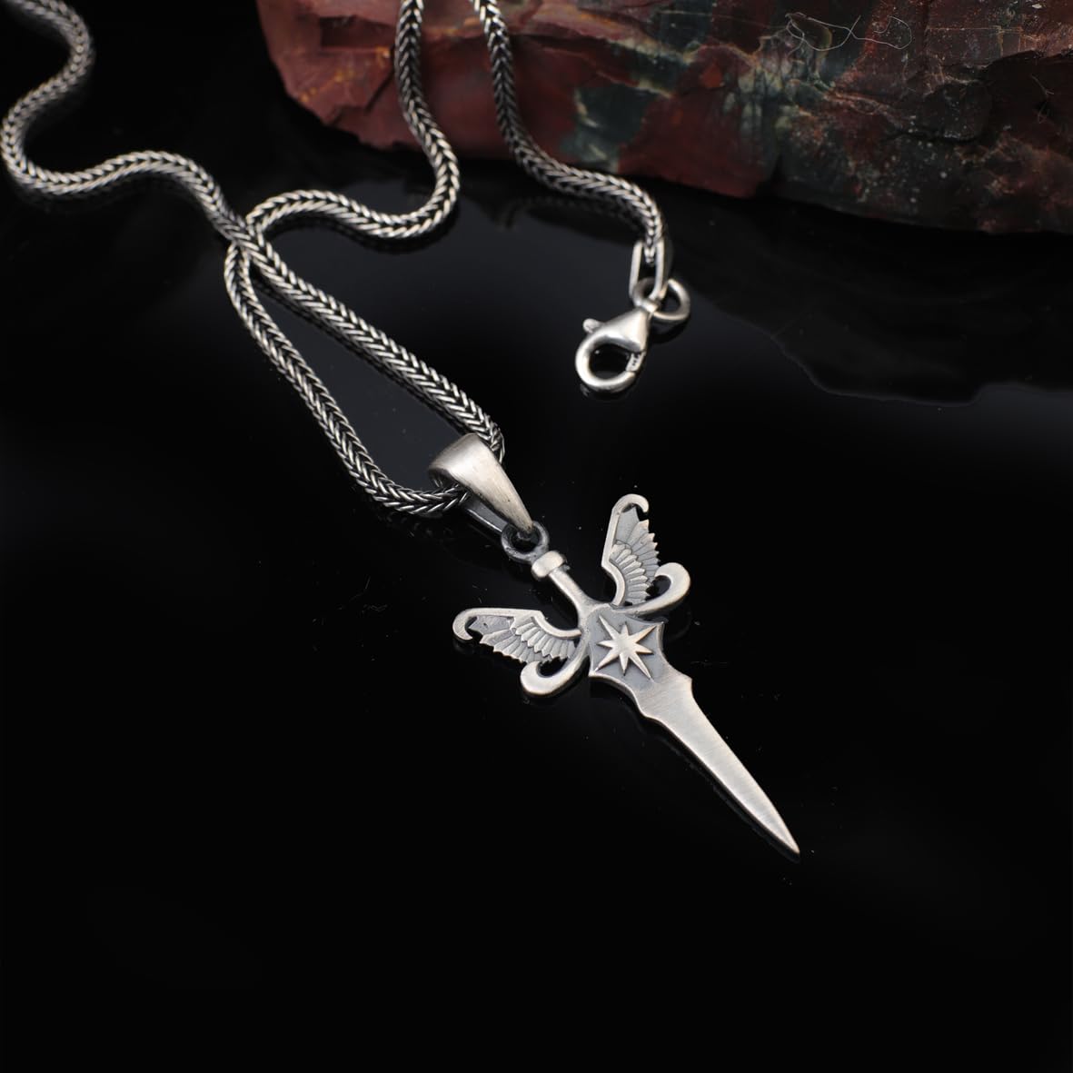 Sword Necklace with Wing and Pole Star – Gothic Necklace