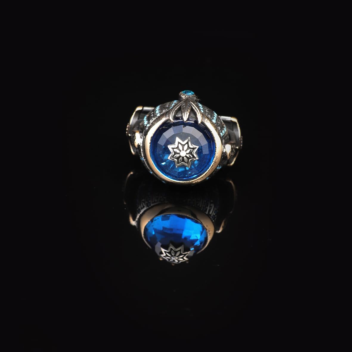 Handmade Aquamarine Gemstone Ottoman Style Sword Ring for Men Vintage 925 Sterling Silver