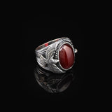 Handmade Carnelian Gemstone Eagle Large Ring for Men Vintage 925 Sterling Silver — image 4