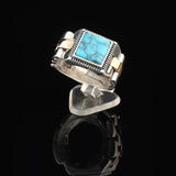 Men's Turquoise Ring - Vintage Rolex Model Signet Ring in Sterling Silver - Handmade Engagement Ring with Custom Engraving - Gift Silver Polishing Cloth Included — image 3
