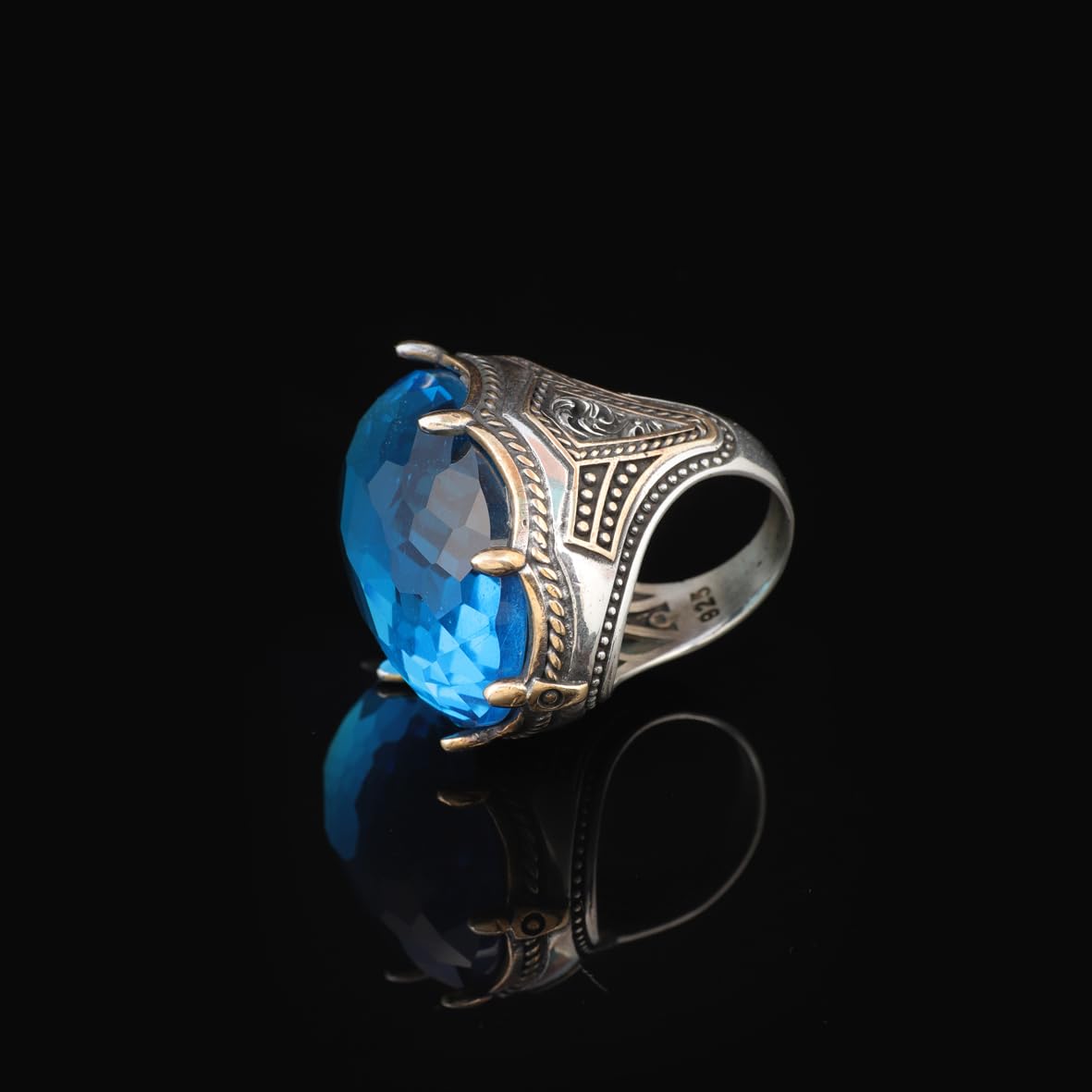 Aquamarine Ring - Large Gemstone Ring for Men
