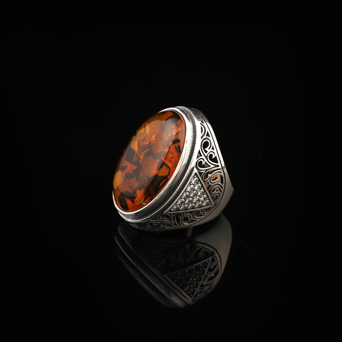 Squeeze Amber Ring – Large Chunky Sterling Silver Ring with Micro Sapphire Stone