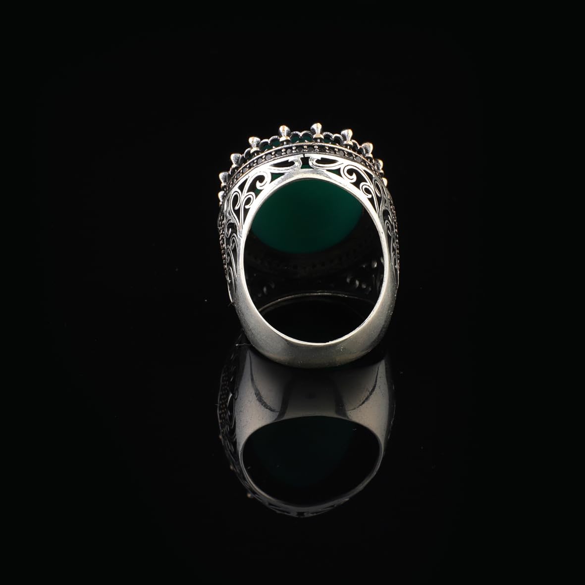 Handmade Jade Ring with Micro Sapphire - Chunky Sterling Silver Engagement Ring for Men - Vintage Ottoman Style with Custom Engraving - Gift Silver Polishing Cloth Included