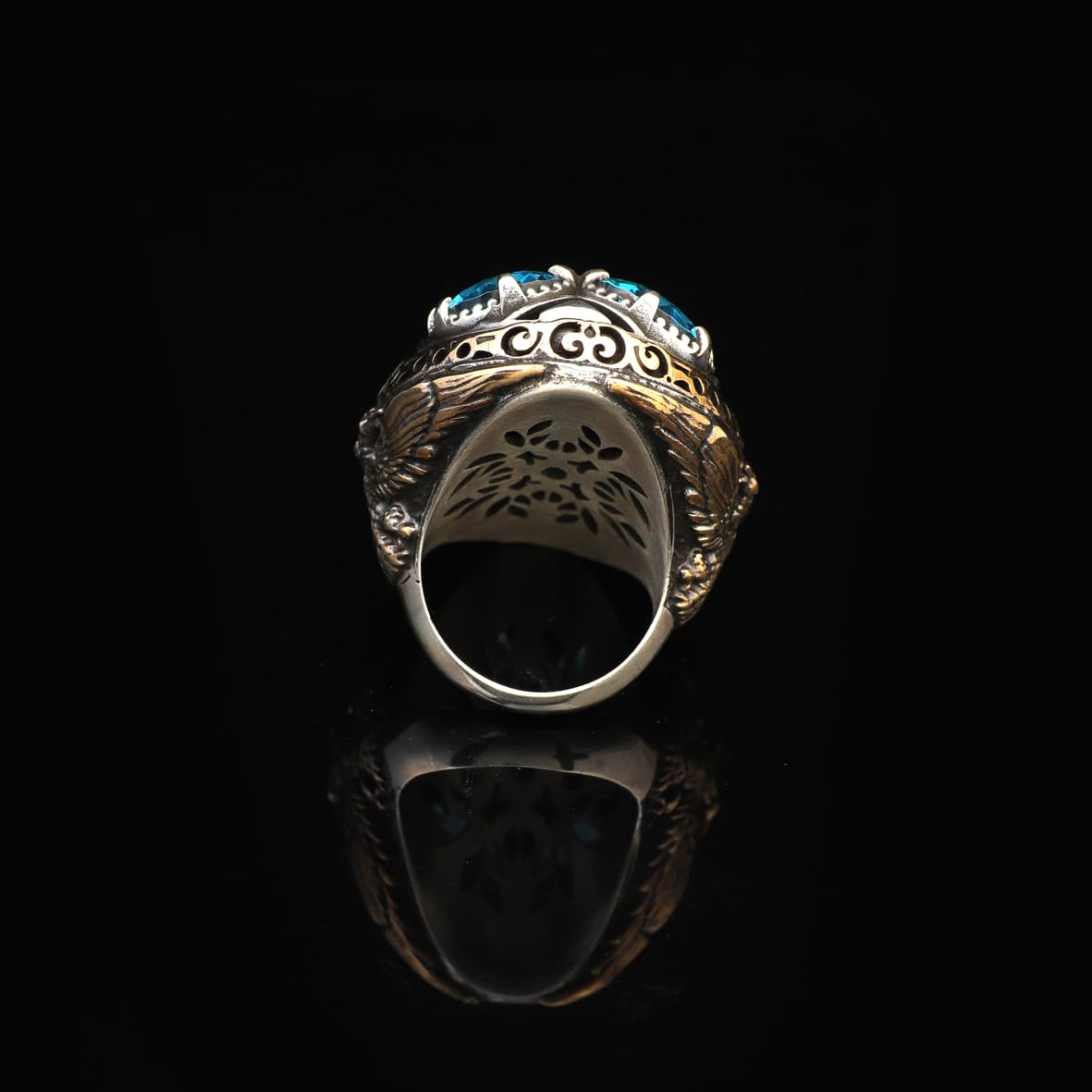 Handmade Aquamarine Dragon Ring Ottoman Style – Large Statement Vintage Gemstone Ring