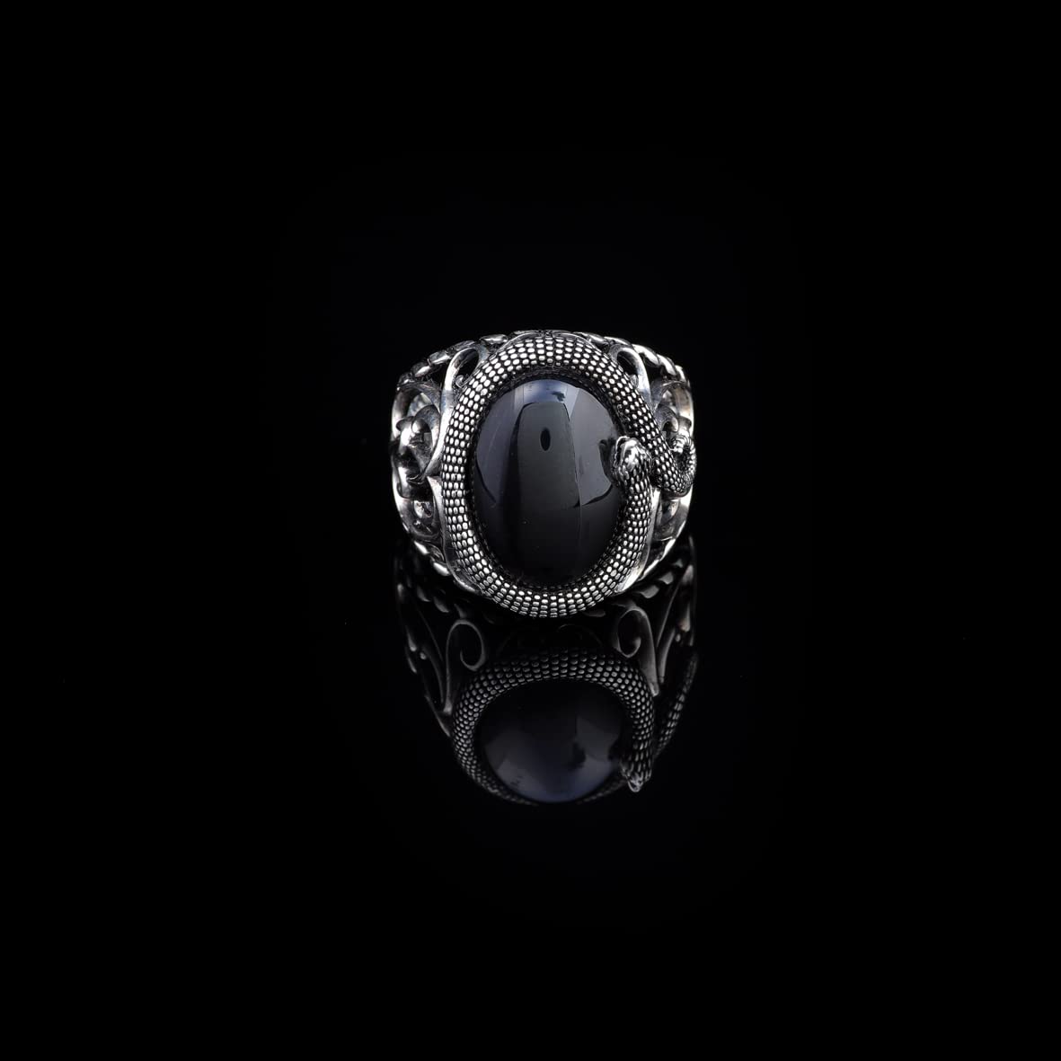 Mystical Serpent Onyx and Sterling Silver Snake Ring