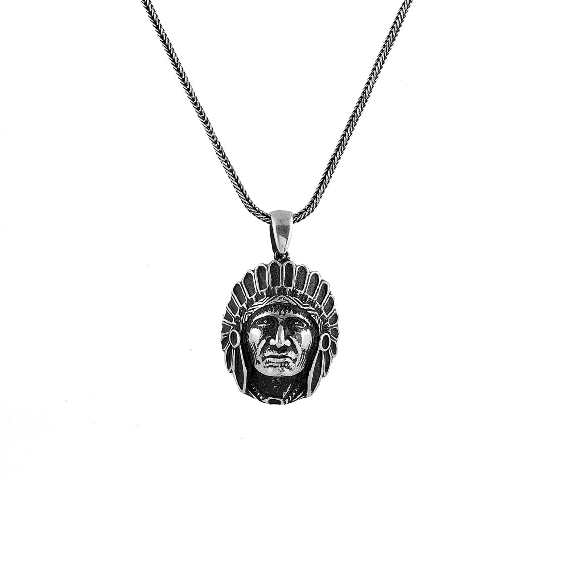 Sterling Silver Men's Necklace with American Indian Chief Pendant - Sterling Silver Jewelry with Silver Chain - Birthday Gifts