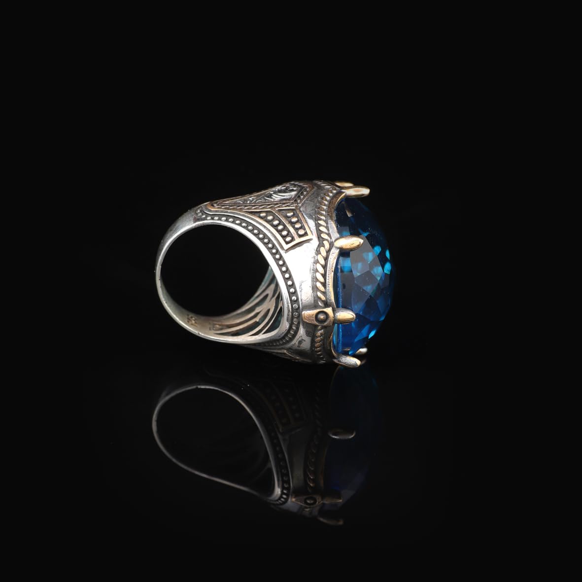 Aquamarine Ring - Large Gemstone Ring for Men