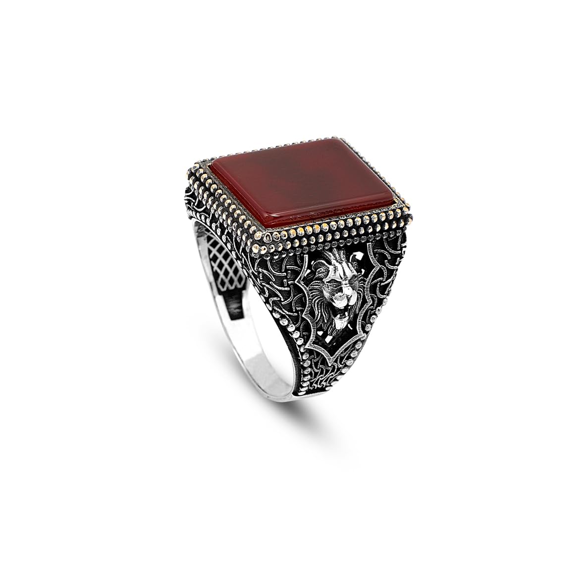 Men's Lion Ring with Carnelian Gemstone - 925 Sterling Silver Jewelry - 925 Sterling Silver Rings for Men - Birthday Gifts