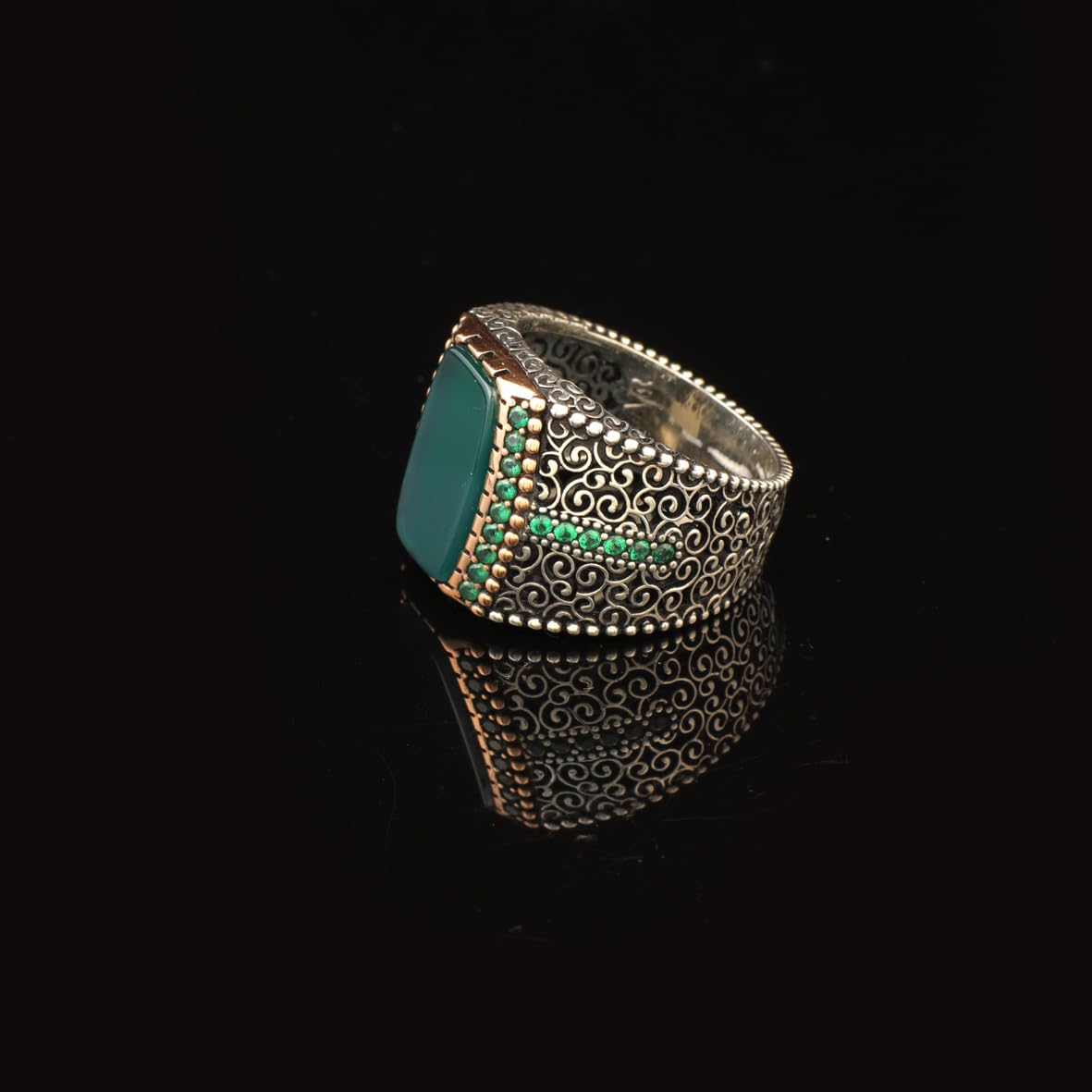 Jade Ring Signet Ring Pinky Ring Ottoman Vintage 925 Sterling Silver Promise Engagement Gemstone Ring Gift for Husband