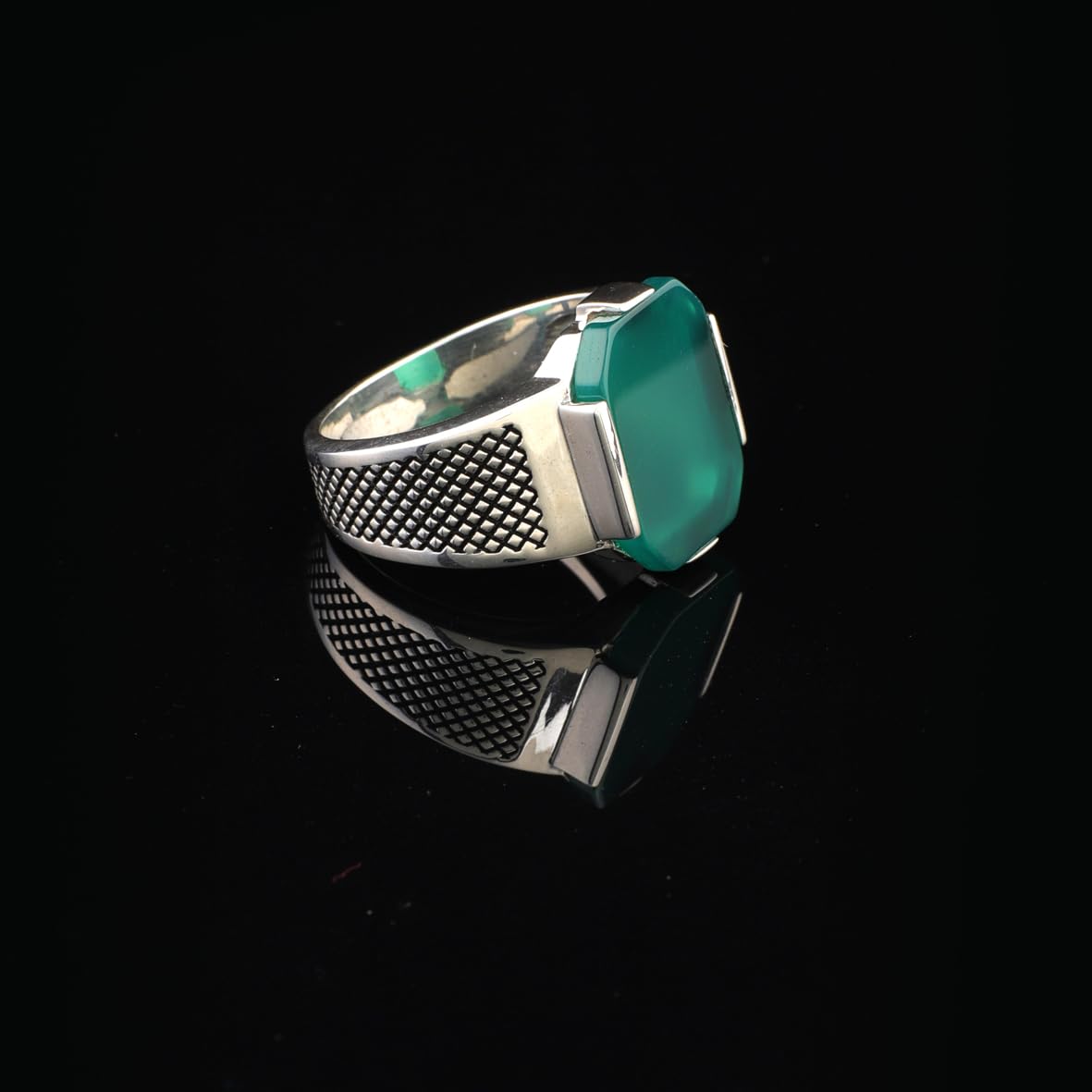 Vintage Ottoman Jade Signet Ring for Men – Sterling Silver Pinky Ring