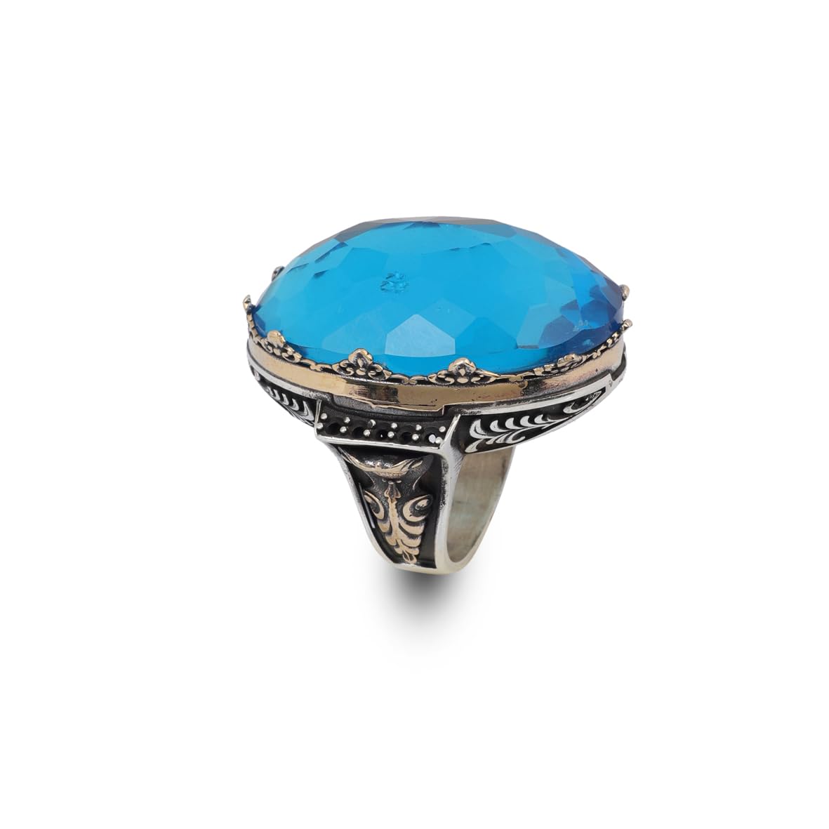 Handmade Aquamarine Men's Ring - Large Oval Stone