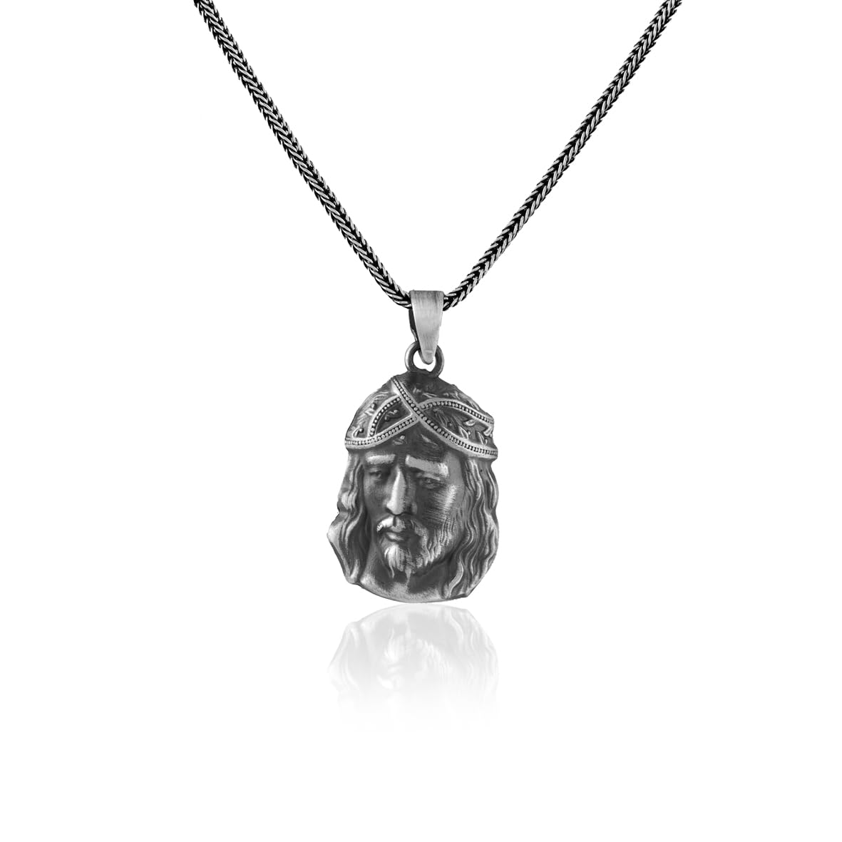 Sterling Silver Jesus Necklace – Christian Jewelry for Men – Gothic Biker Pendant with Silver Chain & Silver Cleaning Cloth Gift