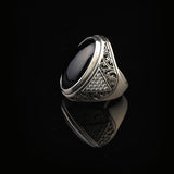 Mens Black Onyx Ring – Chunky Sterling Silver Ring with Micro Sapphire — image 4