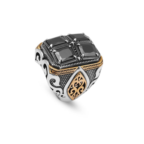 Black Onyx Ring Ottoman Style Large Statement Ring Vintage Sterling Silver Chunky Silver Gemstone Ring
