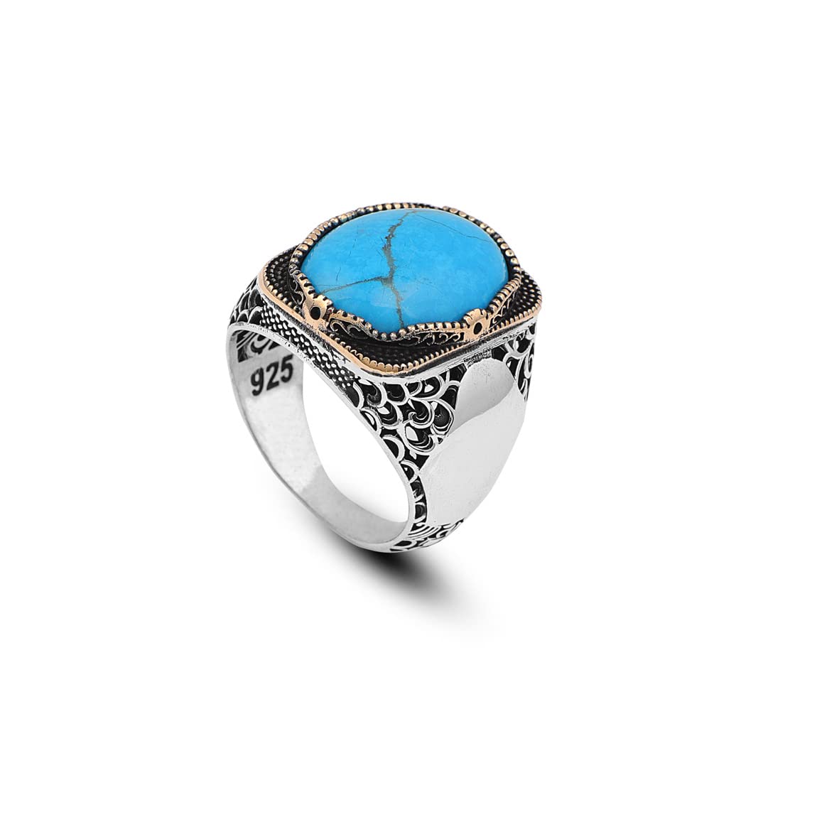 925K Sterling Silver Mens Turquoise Ring