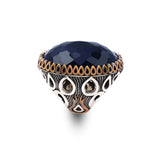 Men's Blue Sapphire Ring - Oval Gemstone in Large Ottoman Design - Handmade 925 Sterling Silver Ring with Silver Polishing Cloth Gift — image 1