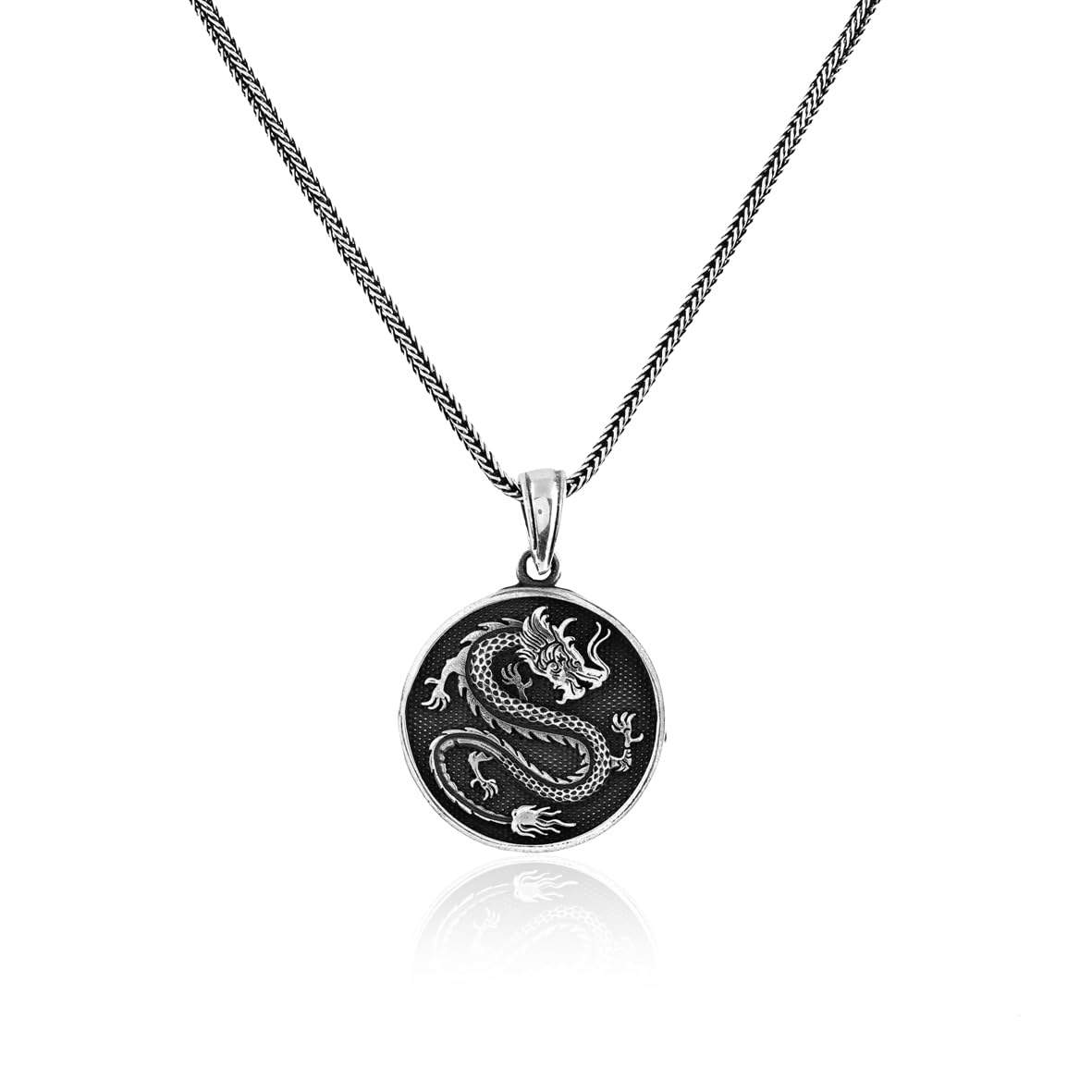 Handcrafted Sterling Silver Dragon Necklace – Mens Pendant with Silver Chain – Gothic and Biker Silver Necklace –Silver Cleaning Cloth Gift