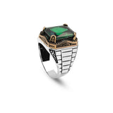 Handmade Emerald Gemstone Watch Band Ring – 925 Sterling Silver Vintage Men's Engagement Ring – Custom Engraved Rings for Men + Silver Polishing Cloth Gift — image 1