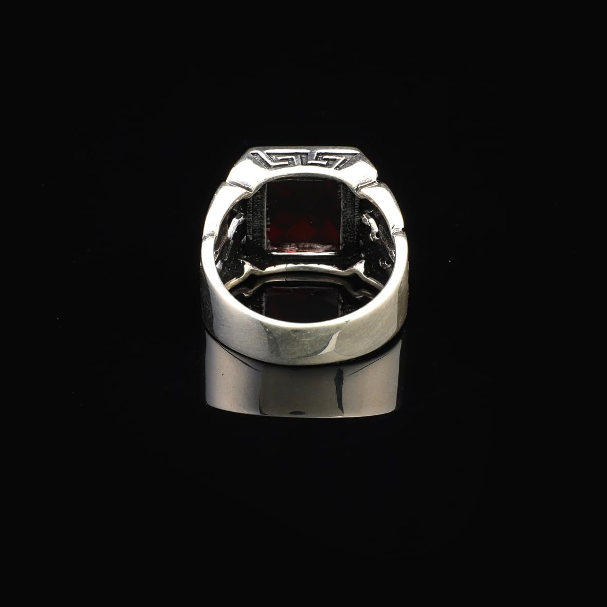 Vintage Handmade Garnet Ring for Men - Ottoman Style Sterling Silver Pinky Ring with Custom Engraving - Perfect Engagement Ring Gift with Silver Polishing Cloth