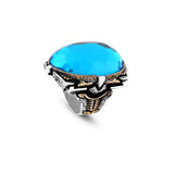 Handmade Vintage Aquamarine Ring - Chunky Silver Engagement Ring for Men with Custom Engraving - Ottoman Style Sterling Silver Ring & Gift Silver Polishing Cloth — image 1