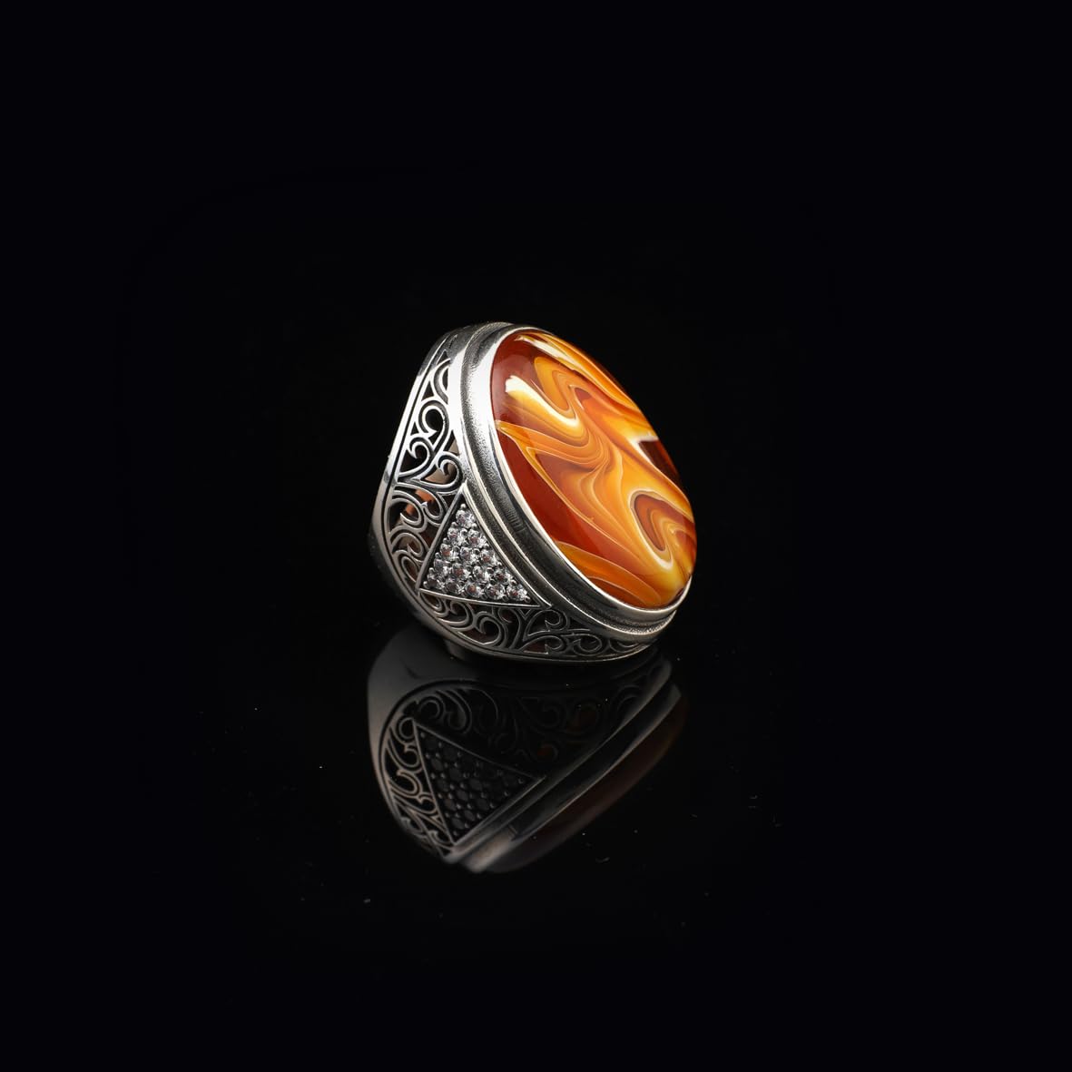 Squeeze Amber Ring – Large Chunky Sterling Silver Ring with Micro Sapphire Stone
